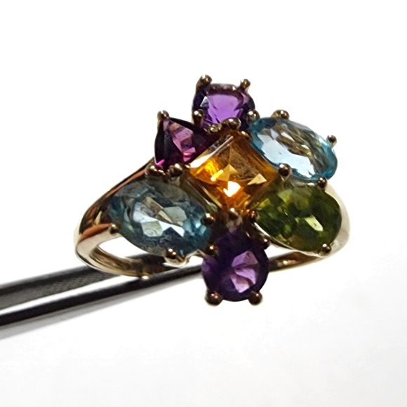 10 K Gold Multi Color Gemstone Ring size 8 - Picture 4 of 7
